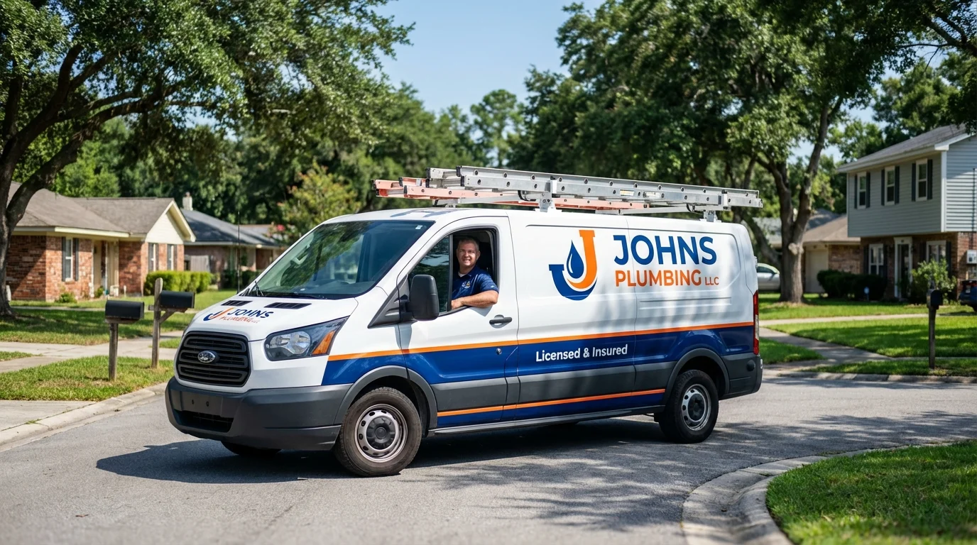 Johns Plumbing LLC service van in Paxton, MA
