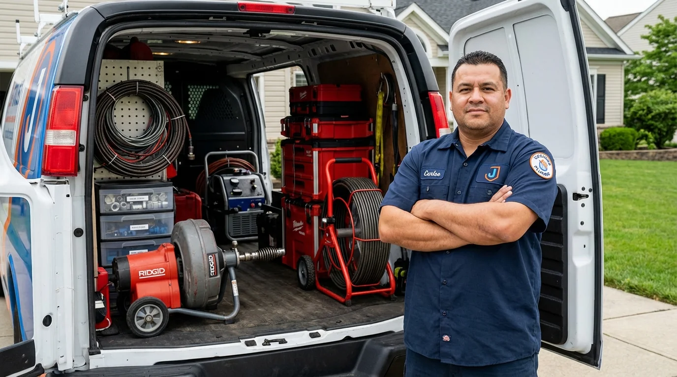 Professional drain cleaning equipment and Johns Plumbing LLC plumber in Paxton