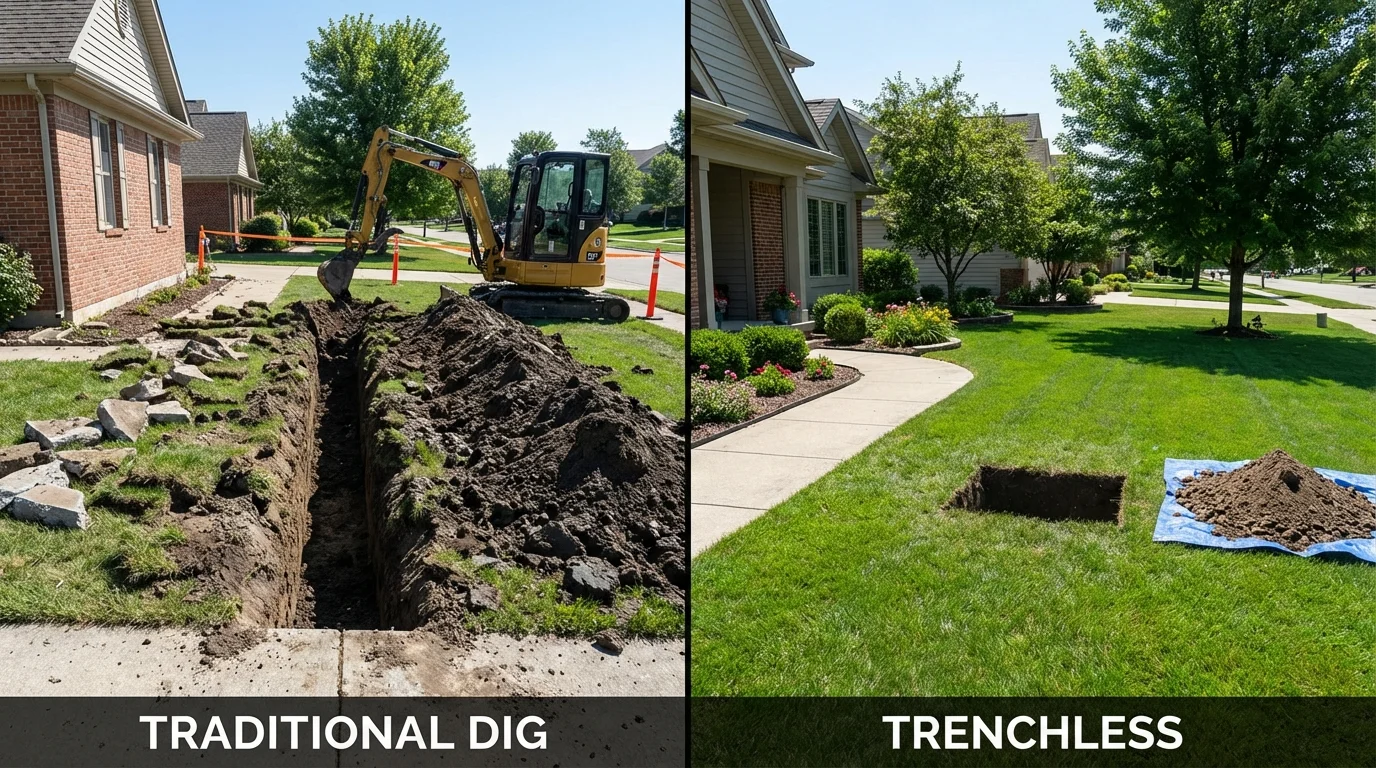 Trenchless sewer repair with minimal yard damage versus traditional excavation in Paxton, MA